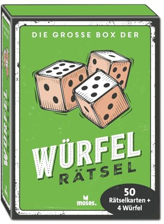 moses. Die große Box der Würfelrätsel, 50 Logik- & Zahlenrätsel mit 4 Würfeln, kniffliges Denk- & Knobelspiel für Jugendliche und Erwachsene in kompakter Retro-Geschenkbox, White