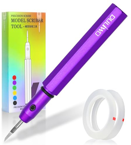 DULIWO Model Scriber Tool Set with Tungsten Steel Blade 0.15mm – Precision Scribing Chisel for Modeling Hobby, Gundam HG/RG/MG, Resin Kits – Includes 3mm & 6mm Scribing Tape (Purple)