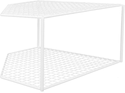 GLEAVI 2-tier Kitchen Pan Organizer Corner Shelf Unit White Iron Table Top Organizer Elevated 18cm Multi-function Draining Rack for Household Kitchen Storage