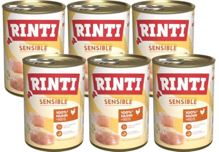 arelf Bundle RINTI Sensible Huhn & Reis 6x400g Nassfutter für Hunde | Nur 1 tierische Proteinquelle | glutenfrei | mit Reis | ohne Soja | für sensible Hunde | Alleinfuttermittel