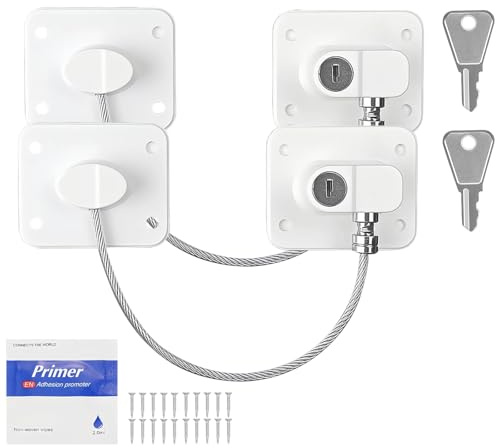 PARFCO 2 Pièces Bloque-Fenêtre Sécurité Enfant avec Clé, Cadenas Frigo Blanc sans PerçAge ou Vissable, Protection Fenêtre Enfant pour Réfrigérateur, Lave-Linge et Portes