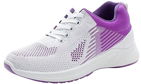 Sneaker dam med kilklack, skor dam elegant läder sportskor mjuka halkfria löparskor andas snörskor fashionabla promenadskor nötningsbeständiga utomhusskor vattentäta vandringsskor, lila, 37 EU