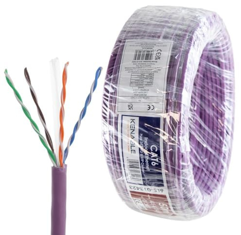 kenable Low Smoke CAT6 Gigabit Ethernet Cable Reel LSZH U/UTP Solid Copper Network Cable Indoor Violet Purple 50m