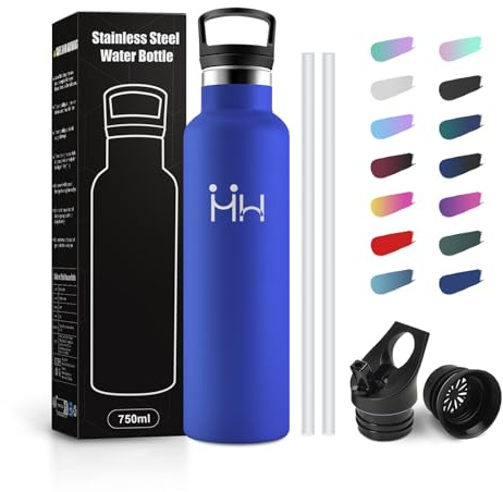JAPORIA Botella Termica 750ml, Cantimplora Termica con Pajita, Botella Termica a Prueba de Fugas, Cantimplora Termica sin BPA, Termo para Escuela, Adultos, Deporte