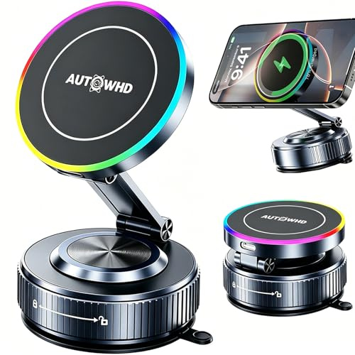 15W MagSafe-Autohalterung mit Ladefunktion Handyhalterung Auto | mit integriertem MagSafe Ladegerät Kfz Magnet Vakuum Saugnapf für iPhone 17 Pro Max 16 15 14 13 12, Samsung S26 S25, Pix