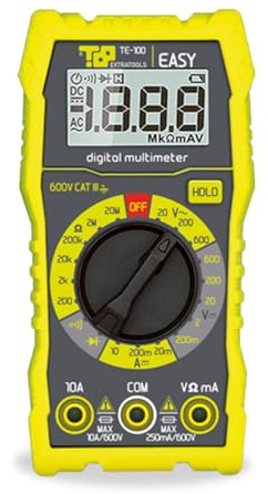Etelec Multimetro Digitale a Batteria Professionale TRMS, Tensione AC/DC fino a 600V, Corrente DC fino a 10A, Test Continuità