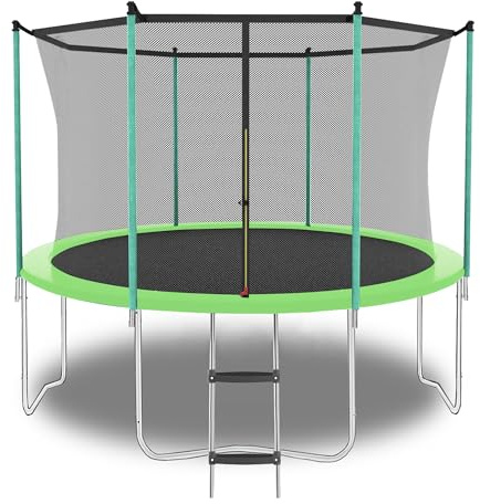 Trampolín de jardín de 8 pies con red de seguridad y escalera, capacidad de carga de 181 kg