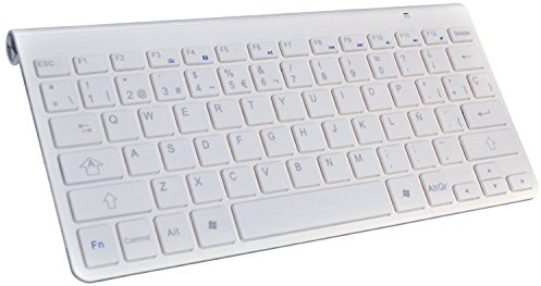 Kloner KTB0025 - Mini Teclado Multimedia Bluetooth 3.0, diseño slim, color alumino y blanco, Español QWERTY