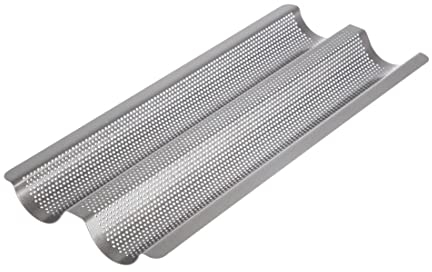 MasterClass Crusty Bake Vassoio forato per baguette con antiaderente senza PTFE, PFOA e BPA, robusto acciaio al carbonio spesso 1 mm, 39 x 16,5 cm