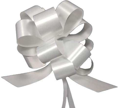 30 weiße Schleifen mit Zugband, 3 cm - ideal für Hochzeiten, für das Auto, zur Taufe, Diplom, Kommunion, Farbe: Weiß, Schleifenband-Breite: 10 cm, leicht zu ziehen (weiß)