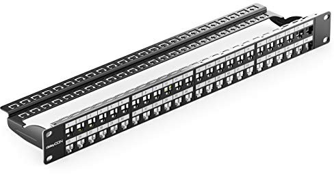 deleyCON 48 Porte Patch Panel Pannello Patch Modulare per Moduli RJ Keystone 1HE (1U) 19 Pollici Montaggio Rack CAT5 CAT6 CAT7 CAT8 Compatibile LAN Rete Nero