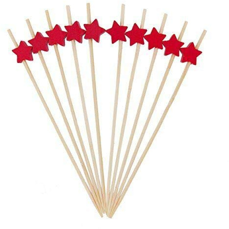 AILEXI Palos De CÓCtel Palos De Madera De 100 Cuentas Suministros Para La Fiesta Volantes Comidas Frutas Bocaditos Bocaditos - Estrellas Rojas