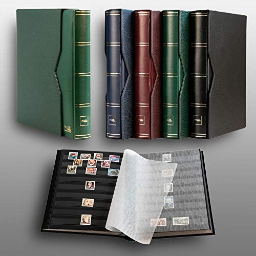 Prophila 60 Schwarze Seiten Briefmarkenalbum wattiert mit Kassette grün