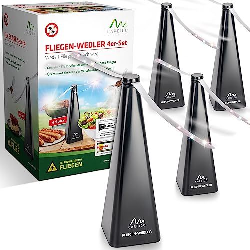 GARDIGO® Fliegenwedler - 4er Set | Fliegenabwehr für den Tisch | Garten, Terrasse, Restaurant | Insektenschutz, Insekten Vertreiber | Fliegenventilator zum Fliegen verscheuchen | Fliegenvertreiber