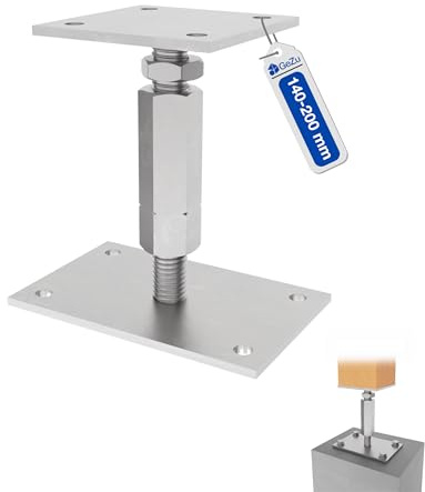 GeZu Impex Pfostenträger Konrad Verstellbar M 20 x 200 mm, 80 & 160 mm Galvanisch Verzinkt Pfostenanker Stützenfuß