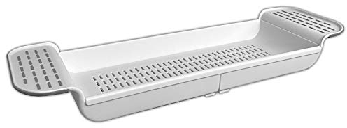 HAC24 Bandeja Extensible para Bañera, Color Blanco, Soporte Lateral de Goma, Moderno, 55 cm - 78 cm x 17 cm