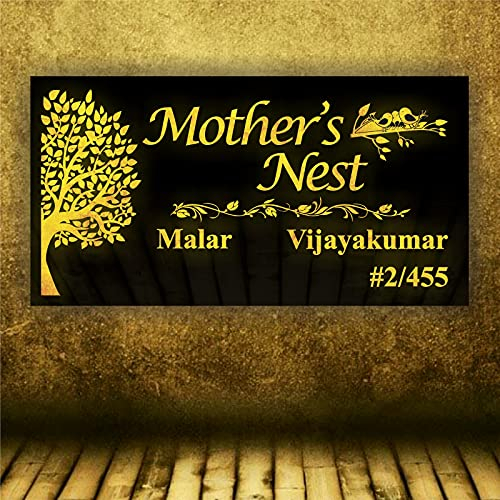 ZOCI VOCI Humble Nest Personalisiertes Namensschild Wasserdichtes LED-Namensschild aus Acryl mit Licht Schwarz 10 x 17 x 2