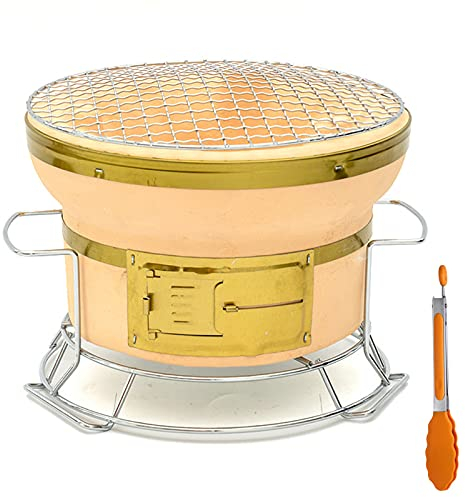 Tischplatte Keramischer Ton Holzkohlegrill, Japanisch Hibachi Yakitori BBQ Holzkohlegrill Draussen Holzkohleofen Kocher Mit Verbrühschutz Und Food Tong(Gelb)