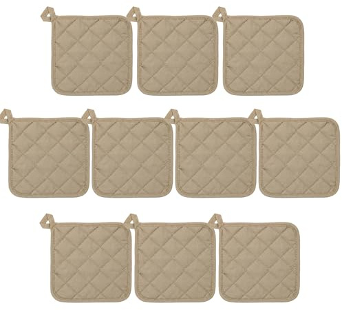 Lobyn Value Packs Economical Lightweight Bulk Potholders Ten (10) Pack Everyday Quality 6.5 Square Perfect for Craft Projects Beige