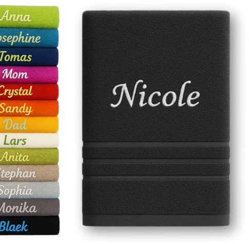Pet-Jos Personalisiertes Badetuch mit Namen Schön Bestickt Name Benutzerdefinierte Handtuch 140 x 70 cm Badetuch Baumwolle Handtuch (Dunkelgrau)