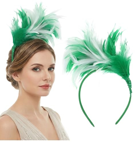 FOMIYES Haarreif Karneval Grün Feder Haarschmuck 1920er Fascinator Haarreifen für Damen, Feder 20er Jahre Stirnband für Karneval Cocktail Hochzeit Tee-Party