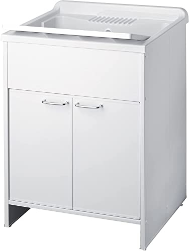 Negrari Lavatoio in Resina PVC per ambienti umidi, Resistente nel tempo, Kit di scarico incluso, L60 x P50 x H85, Bianco