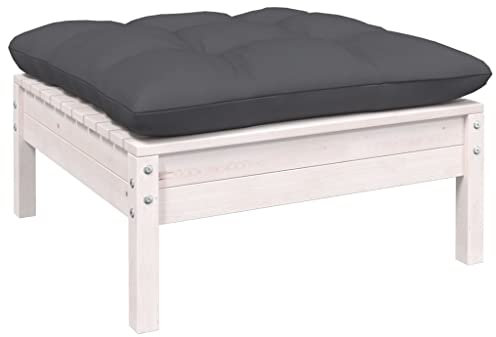 vidaXL Gartenhocker, Modular Gartenmöbel Lounge mit Anthrazit Kissen, Sitzhocker Hocker für Garten Terrasse Balkon, Holzhocker Fußhocker, Weiß Kiefer Massivholz