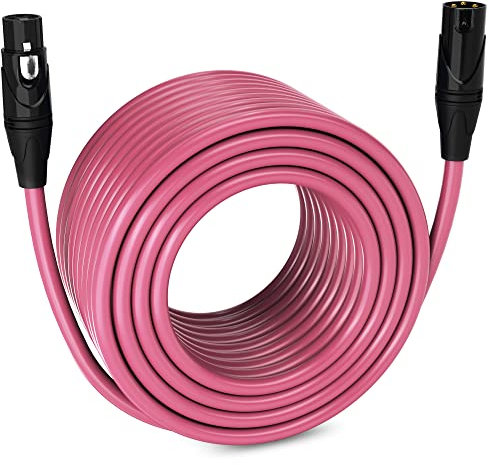 LyxPro 250 Feet XLR Microphone Cable Balanced Male to Female 3 Pin Mic Cord for Powered Speakers Audio Interface Professional Pro Audio Performance and Recording Devices - Pink