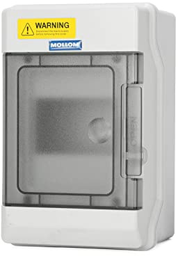 MOLLOM scatola distribuzione 4 vie sbarre collettrici guida DIN | Impermeabile IP66, predisposto per lucchetto per interruttori magnetotermici MCB, uso interno ed esterno