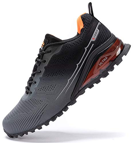 Kricely Traillaufschuhe Herren Leicht Atmungsaktiv Wanderstiefel Rutschfest Laufschuhe Outdoor Fitness Straßenlaufschuhe（Grau 45）