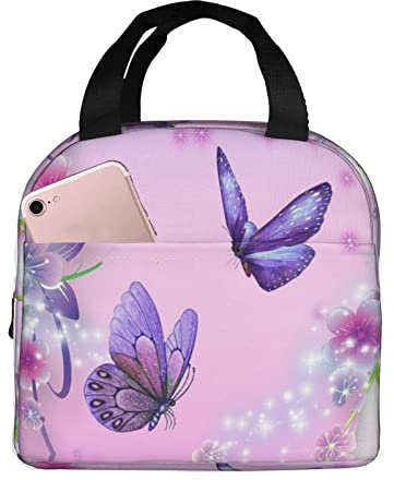 XVBCDFG Pink Butterfly - Bolsa de almuerzo con aislamiento grueso y lámina portátil para mujeres, hombres, niños, fiambrera aislada simple, fiambreras reutil