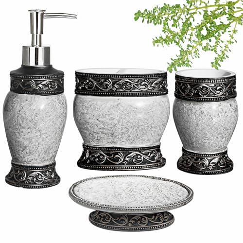 Bathroom Decor Accessories Set,4 PCS Including Soap Dispenser, Toothbrush Holder,