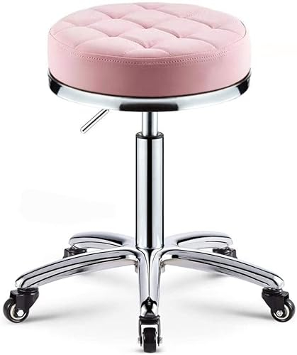 Rollhocker, Wirbelhocker auf Rollen, Friseur-Kehrhocker mit Sitz aus braunem PU-Kunstleder, verstellbare Höhe 60–80 cm, Tragkraft 160 kg, Entwurfs-Sgab (Stil Nr. 1) The New