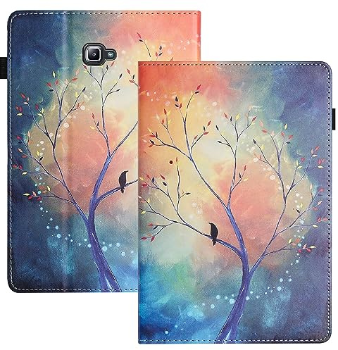 LSPCASA Hülle für Samsung Galaxy Tab A 10.1(2016) SM-T580/T585 PU Leder mit Kartenfächern und Standfunktion Schutzhülle Cover Klapp Case Tablet Cover für Samsung Galaxy Tab A -Wish Tree
