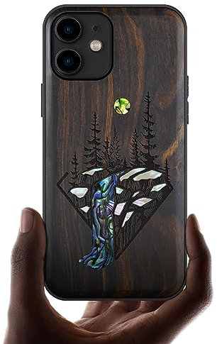 Carveit Étui de Protection pour iPhone 11 Coque [Gravure en Bois et Incrustation de Coquille] Cover Compatible avec Apple 11 Luxe et Case Etui Bois (Bois Sombre-Paysage des Chutes)