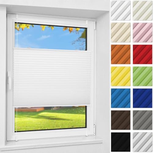 Plissee ohne Bohren Plissees Klemmfix 35 x 150 cm Kleben ohne Bohren zum Fensterrahmen Blickdicht Easyfix Faltrollo, inkl Befestigungsmaterial, für Schlafzimmer Badezimmer, Weiß