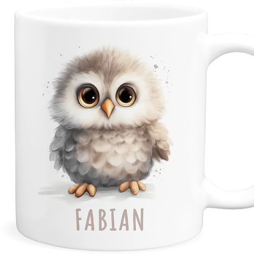 Eule Tasse personalisierte Kindertasse mit Namen Euletasse Namenstasse süßes Kinder Geschenk für Jungen & Mädchen Kaffeetasse Teetasse aus Keramik 330 ml