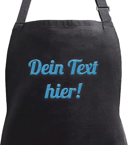 Personalisierte Schürze bestickt - 100% Baumwolle - Schürze für Männer & Frauen, verstellbar mit Taschen, ideal als Geschenk - für den Hausgebrauch, Chefköche, Restaurants und Grillpartys (Schwarz)