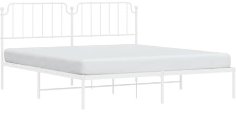 vidaXL Bettgestell, Bettrahmen mit Lattenrost Metallbeinen, Bett Gästebett mit Kopfteil, Metallbett Doppelbett Schlafzimmerbett, Weiß 180x200cm Metall