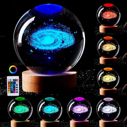 Shop-UP! Lampada Galassia 3D rgb colorato con telecomando sfera di cristallo grande, con base e luce colorata a led USB, confezione regalo inclusa