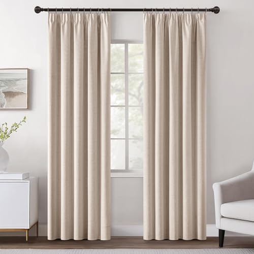 MIULEE Verdunklungsvorhänge Kräuselband Gardinen Leinenoptik Vorhang Blickdicht Thermovorhang Kälteschutz Vorhänge Wohnzimmer Schlafzimmer Wärmeisolierend 2er Set 225x140 cm Beige