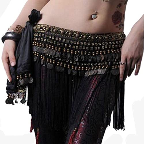 Paillettenrock, Bauchtänzerin Rock, Tanzzubehör,Münzgürtel Damen Bauchtanzgürtel Quaste Hüfttuch Tribal Kupfer Münze Tanzkostüm Tücher Fransen Taillenkette Bauchtanzzubehör Münzschal (Color : Bruin)