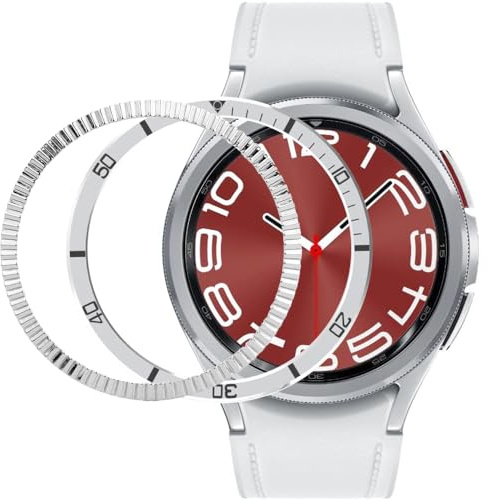 DEALELE [2-pack] klockfodral kompatibelt med Samsung Galaxy Watch 6 Classic 43 mm/47 mm, romb textur vatten spöke tid rostfritt stål metall bezel ring skydd ersättning klockansikte för kvinnor män