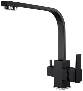 XJTNLB Rubinetto Lavello 3 Vie Cucina Nero Rubinetteria Cucina per I sistemis Osmosi Rubinetti da Cucina a 3 Vie con Doppia Leva Girevole a 360 °
