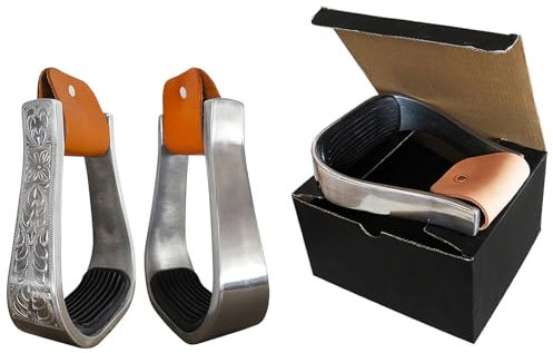 LKYLVEE A,12cm, Staffe a Sella di Cavallo - Western Aluminium Incisa Trail Riding - Staffa per Attrezzature da Equitazione incisa in Alluminio