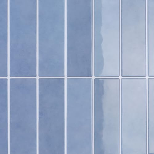 CRE8TIVE 16 PCS Self Adhesive Wall Tiles Light Blue Marble Splashback for Kitchen Rectangular Tile Stickers for Kitchen Peel and Stick Wall Tiles Bathroom Laundry Room Shower Room 30.5cm x 30.5cm