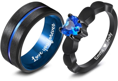 MunkiMix Personalisierte Verlobungsring Paar Eheringe-Set Verlobungsringe Partner Ringe für Sie und Ihn Partnerringe Edelstahl 6/8 mm Breite Passende Verlobungsringe für Paare (Style C2)