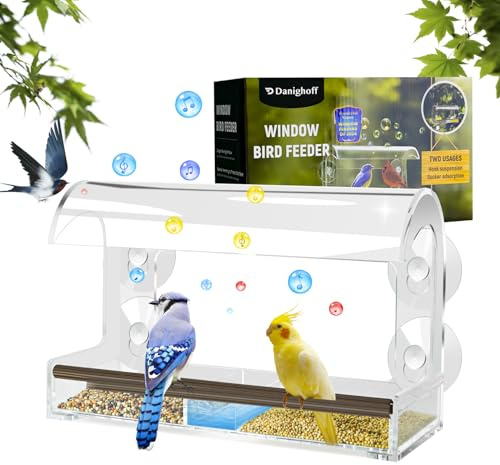 Acrylic Window Hanging Bird Feeder with Strong Suction Cups, Upgraded Clear Design for Outdoor Bird Watching in Garden or Yard (Clear)