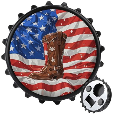 Bottle Opener Fridge Magnet American Flag with Cowboy Boots Printed Portable Beverage Beer Bottle Opener with Fridge Magnet Sticker for Home Kitchen Bars Parties