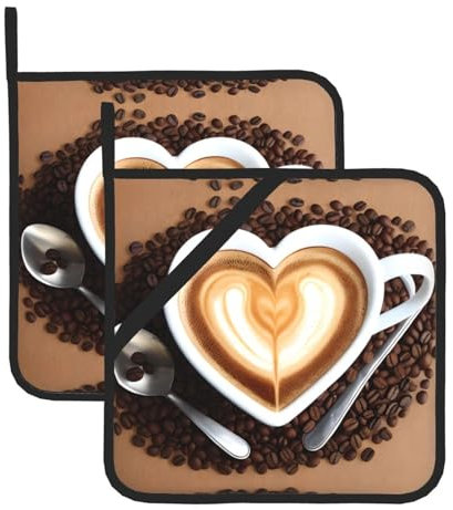 HYTTER Set di 2 presine per la rimozione del coperchio della cucina, spesso, resistente, isolamento antiscottatura, 20,3 x 20,3 cm, caffè con immagine a forma di cuore